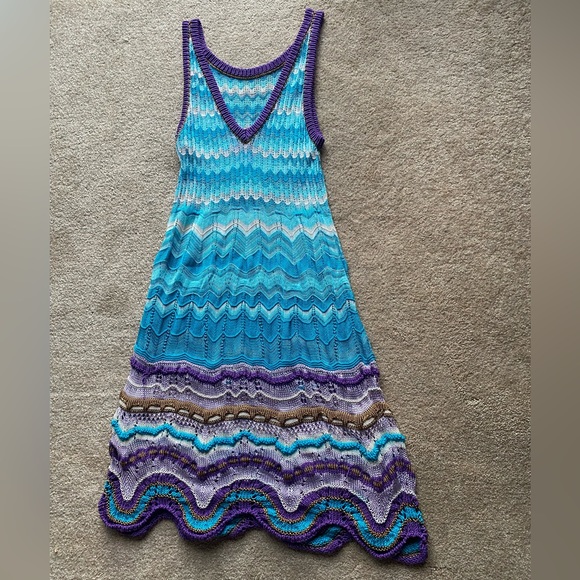 missoni knit sleeveless dress 4 small multicolor funky pattern weave beachy tank - Picture 1 of 5